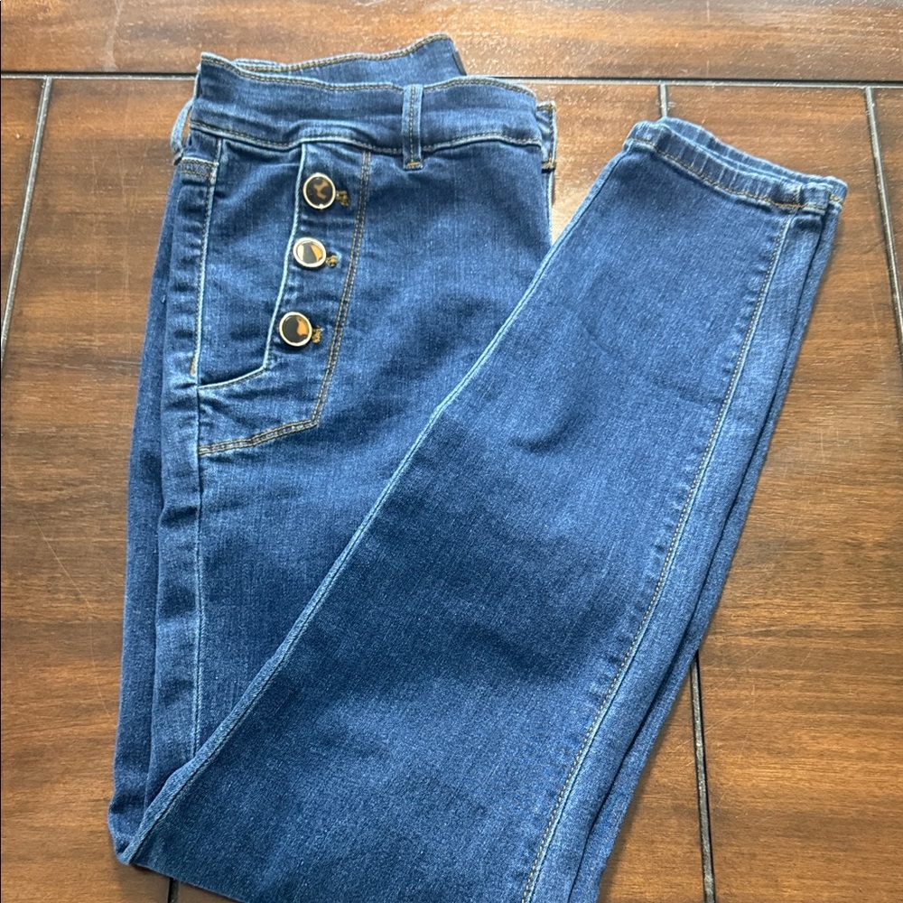 Ann Taylor High Rise Blue Jeans with Button Detail